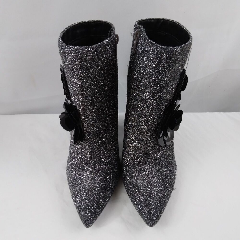 Qupid Bootie Black Silver Sparkly Embellished Elegant Point Toe Ankle Women's 8 - Picture 4 of 14